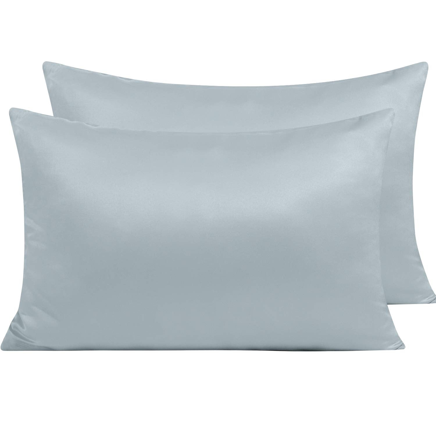 Ntbay Zippered Satin Pillow Cases For Hair And Skin, Luxury Queen Hidden Zipper Pillowcases Set Of 2, 20X30 Inches, Grey
